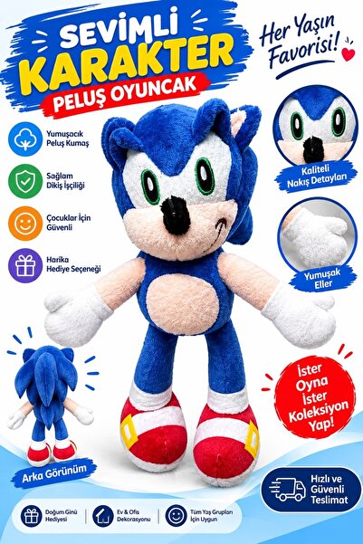 KUZEY AKSESUAR Sevimli Karakter Sonic Peluş Oyuncak Uyku Arkadaşı