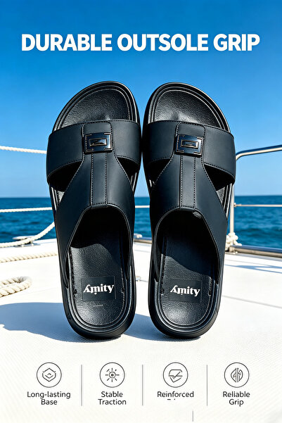 Khayrat Slipper Arabic Style Men Leather Slides Adjustable Metal Buckle Comfo...