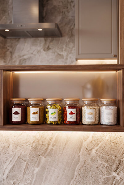 Homekolik Set of 6 600 ml Labeled Glass Spice Jars |   Vacuum Spice Storage S...
