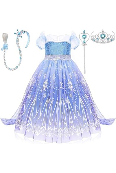 Funny Party Shop Στολή καρναβαλιού Έλσα Frozen για κορίτσια, φόρεμα, ραβδί, σ...