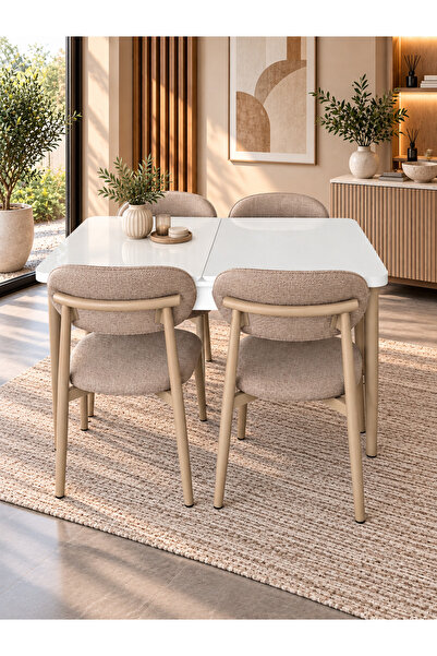 DEREN HOME Calvin Serisi 80x130 Açılabilir Masa +4 Adet Metal İskeletli Masa ...