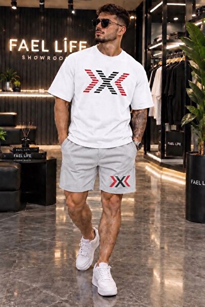 FAEL LİFE New Season Unisex T-Shirt and Shorts Set with Arrow X Print