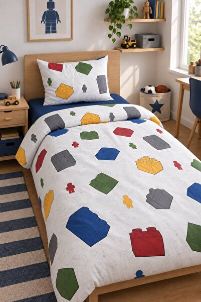 Eponj Home Easy-Iron Duvet Cover Set Single Size Lego Navy Blue