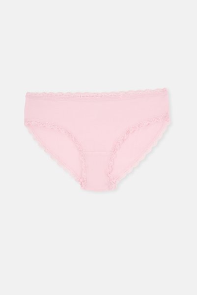 Dagi Pink-Yellow 3-Piece Plain Hipster Panties with Lace Detail at the Waist and Legs