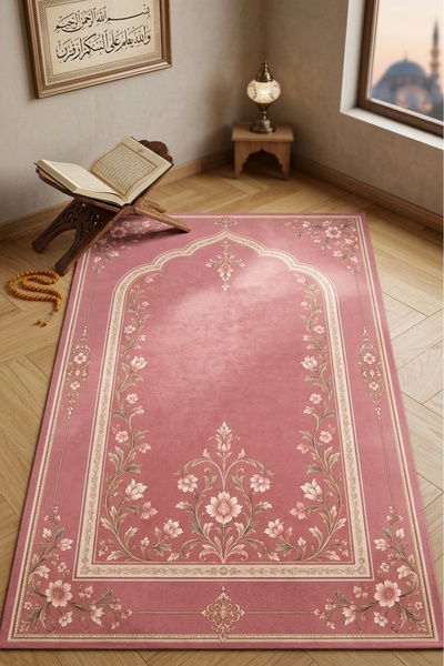 Has 1950 Pembe Klasik Desenli Dijital Baskı Seccade – Geleneksel Motifli Nama...