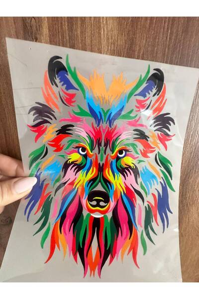 Gönülden Tasarım 19X15 cm Iron-On Colorful Wolf Transfer Printing Arma