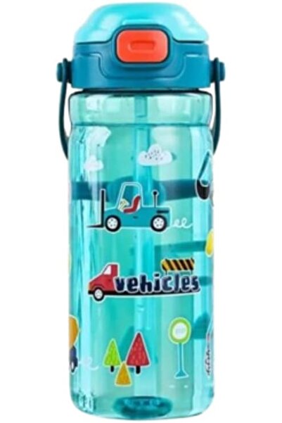 UKR Button Straw Water Bottle 550 ml Boys Blue Leakproof School Kids 18 oz Au...