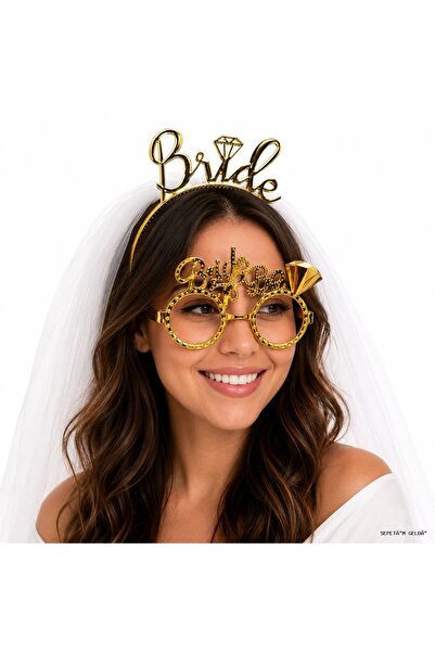 ZERO LAND Spt-Gld Bride Written Gold Crown and Party (151436) Glasses Set