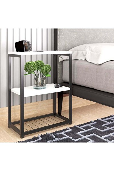 Vivendo Noptieră modernă cu 3 niveluri, cadru metalic, alb-negru, 44 × 29 × 6...