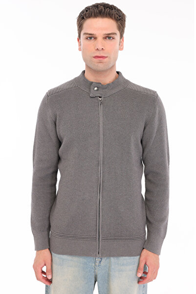 Trist Star Gray Men's 100% Cotton Ribbed Knit Full Zipper Cardigan with Snap ...