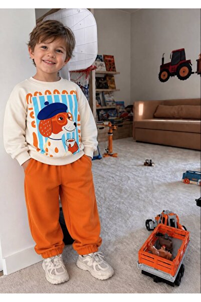 Machetta Children's Hat, Dog Print, Crew Neck Sweatshirt and Wide Leg Sweatpa...