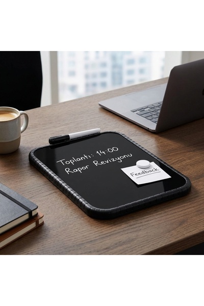 Ofisall Magnetic Glossy Black Erasable Writing Board Clipboard 21.6X28Cm + Marker Pen Set
