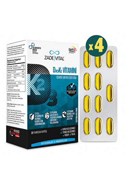Zade Vital D3+K2 Vitamini 30 Kapsül 4'lü Paket