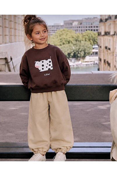Machetta Children's Cow Print Crew Neck Sweatshirt and Wide Leg Sweatpants 2-...