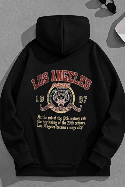 K KOZZ STYLE Unisex 3-κλωνο βαμβακερό μαύρο φούτερ Los Angeles1987 με στάμπα ...
