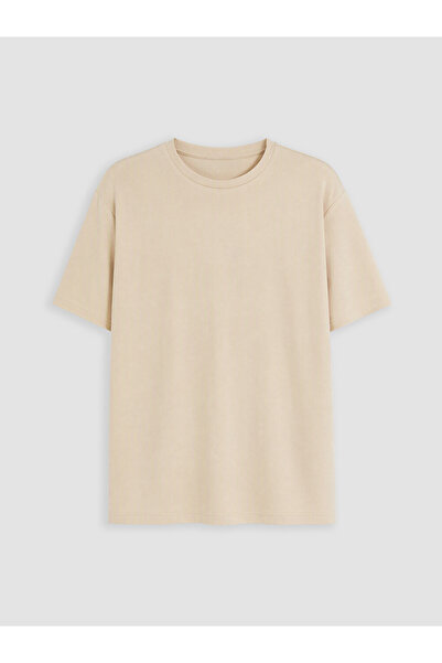 LC Waikiki Lcw Curve Beige Large Size Crew Neck Women's T-Shirt