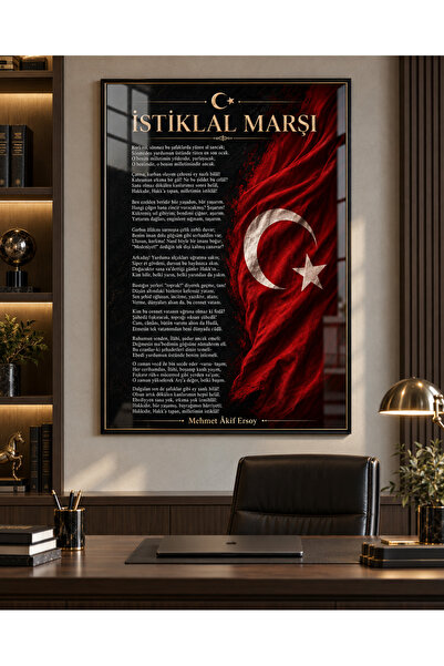 Genel Markalar İstiklal Marşı ve Türk Bayrağı Cam Tablo