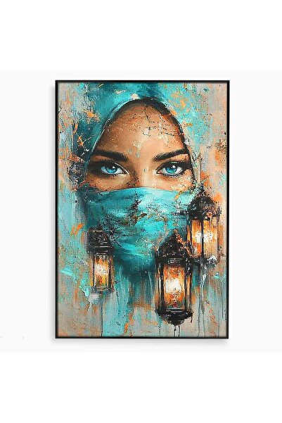 Luxcanva Tablou Canvas Privire Misterioasa 50x70 cm cu Rama Negru Ochi Frumus...