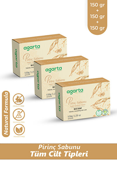 Agarta 3 Pieces of Natural Skin Whitening Rice Soap 150 Gr