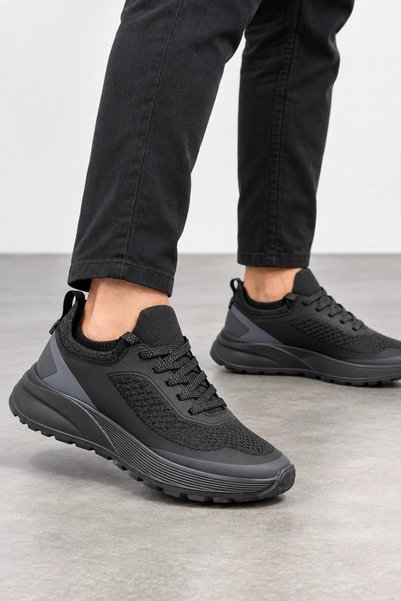 HT HOTİN Cipher Men's Lace-Up Casual Sneaker Sports Shoes - Black