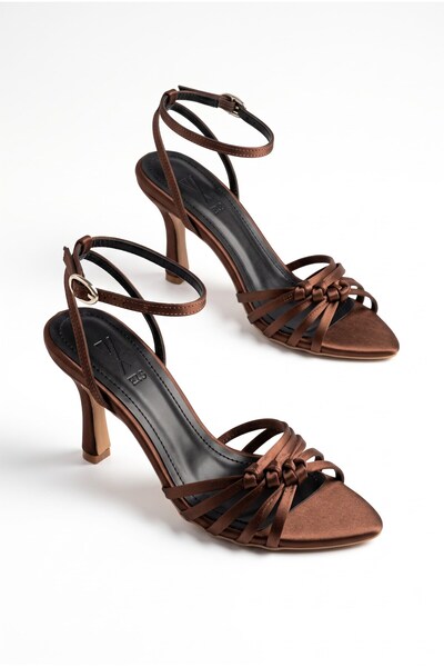 v.s.h velvet Women's brown satin ankle strap heeled shoes forty