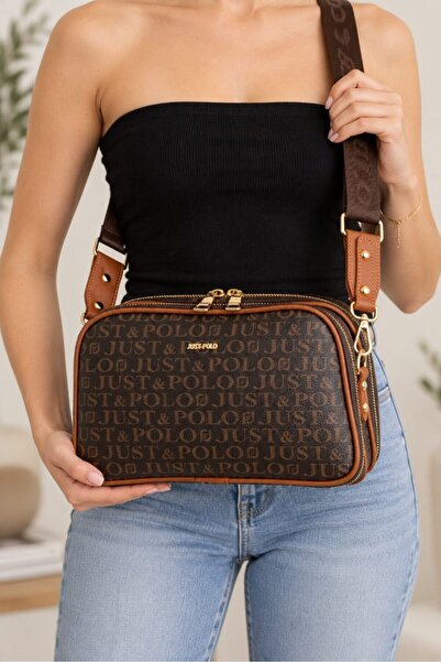 Just Polo Women's Hand and Shoulder Bag with Double Zipper and Logo, Cross St...