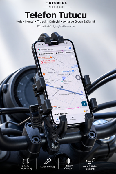 Motobros Motosiklet Telefon Tutucu Motor Telefon Tutucu T-2 8 Kollu 4 Hava Ya...