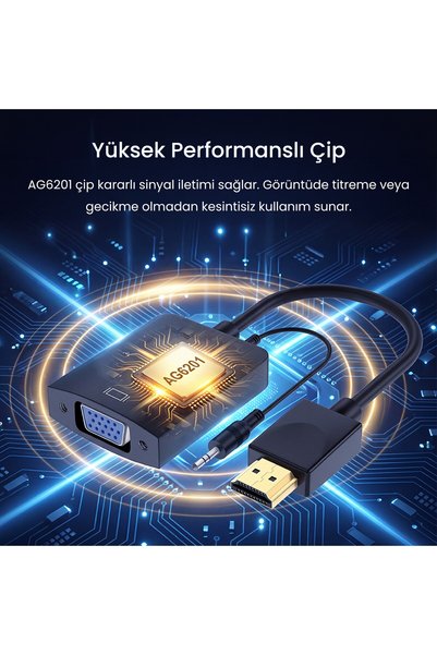 Veggieg HDMI to Vga Converter Adapter Full Hd 1080P 60Hz with 3.5mm Audio Output