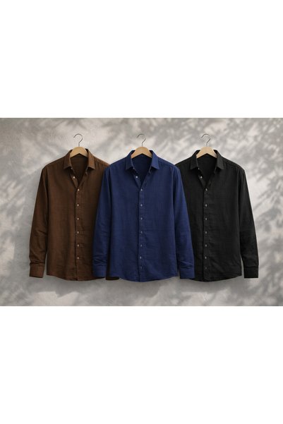 pepule Economical 3-Piece Muslin Linen Men's Shirt Set – Summer, Breathable, ...