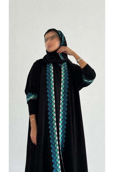 AYA Mw2213 - Suda Abaya with Blue Embroidery