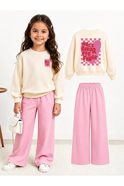 Machetta Children's Checkerboard Printed Crew Neck Sweatshirt and Wide Leg Sw...