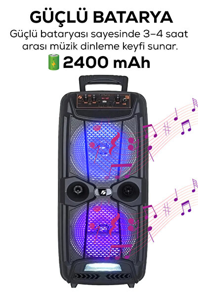 omitech Taşınabilir Bluetooth Karaoke Hoparlör Mikrofonlu RGB LED Typ-C Şarjlı Parti Hoparlörü AUX TF FM Radyo TWS