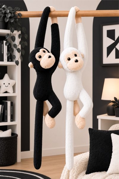 STORE24 Fan Black and White Dual Long-Legged Hands Clinging Monkey Plush Toy Gift for Lover Couple Monkey