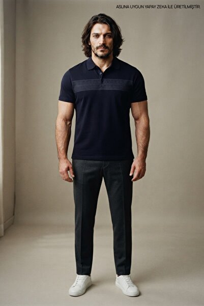 Maccali Black Plus Size Men's Woven Tape Polo Collar T-Shirt