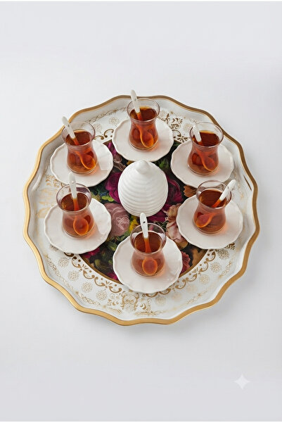 GULHANILE Gold Patterned Tea Coffee Breakfast and Presentation Tray 38 cm