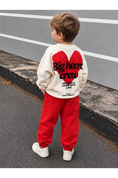Machetta Children's Big Heart Crew Heart Printed Crew Neck Sweatshirt and Wid...