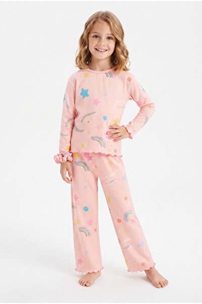pistyle Girl's Buckled Rainbow and Star Patterned 100% Cotton Long Sleeve Paj...