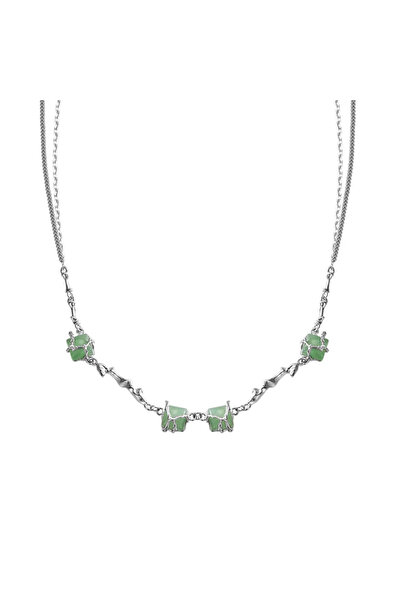 Peach Jewelry Κολιέ Ιζαμπέλα Ασήμι 925 Ρόδιο Διπλή Αλυσίδα με Πέτρες Αβεντουρ...