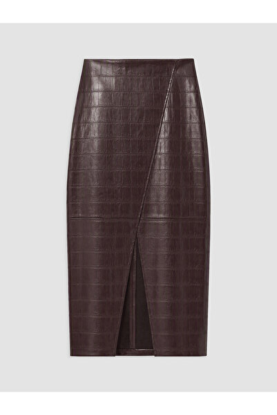 LC Waikiki Rmz Gi̇yi̇m Farkiyla Zippered Waist Leather Look Skirt