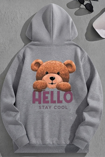 K KOZZ STYLE هوديي من القطن بثلاثة خيوط باللون الرمادي HELLO للجنسين