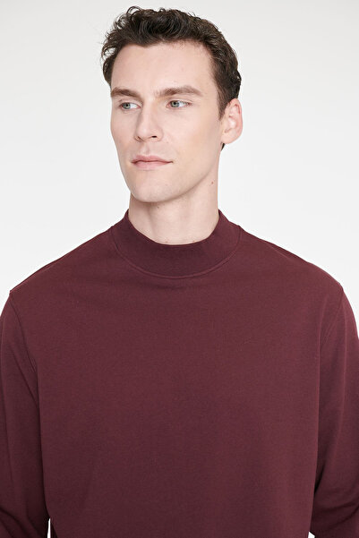 AC&Co / Altınyıldız Classics Erkek Bordo Pamuklu Standart Fit Normal Kesim Yarım Balıkçı Yaka Sweatshirt