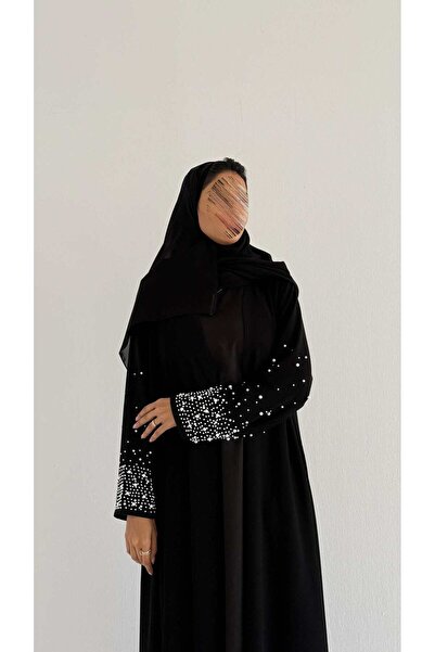 AYA MWT2065 - عباية كريب مع لؤلؤ بالأكمام