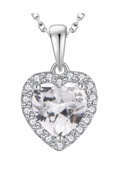 Peach Jewelry Μενταγιόν Laura Ασήμι 925 Ρόδιο Καρδιά με Λευκό Κρύσταλλο και Ζ...