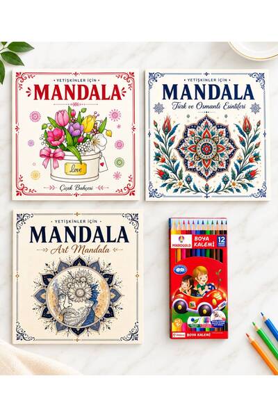 YLDZ Yetişkinler İçin Mandala Boyama Kitabı Seti 3'lü - Çiçek Bahçesi, Türk-O...
