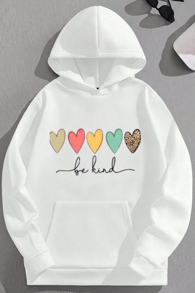 K KOZZ STYLE Unisex 3 Thread Cotton White Bekind Loose Fit Sweatshirt Hoodie