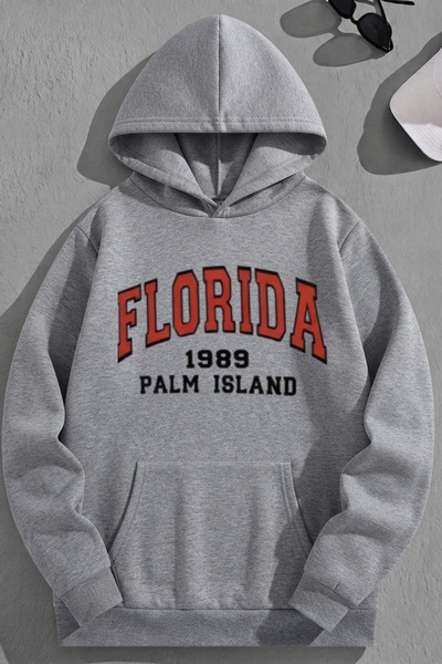 K KOZZ STYLE Unisex 3 Thread Cotton Grey Florida1989 Special Print Loose Fit ...