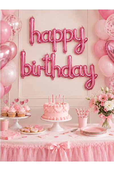 Magique Party El Yazısı "happy birthday" Folyo Balon Seti