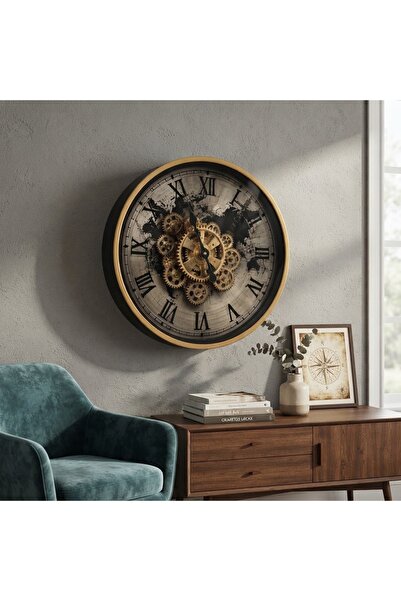 avizemeydanı Vintage Tasarım 40 cm Hareketli Çark Mekanizmalı Dekoratif Duvar...