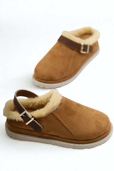 YUUN Women's Slippers with Buckle Accessories and Fur Inside