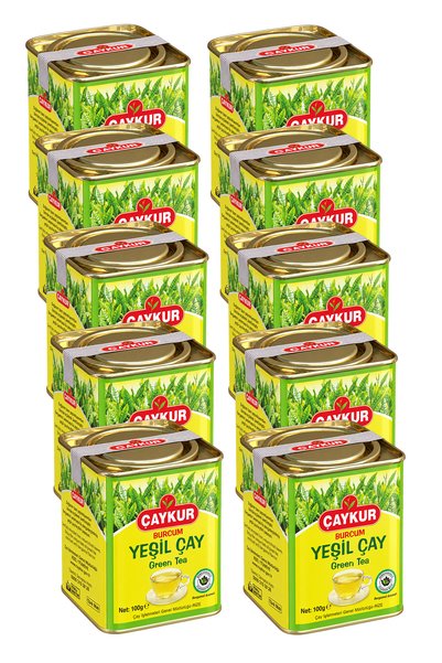 Çaykur علبة شاي بوركام الأخضر السائب 100 جرام. عبوة من عشرة قطع